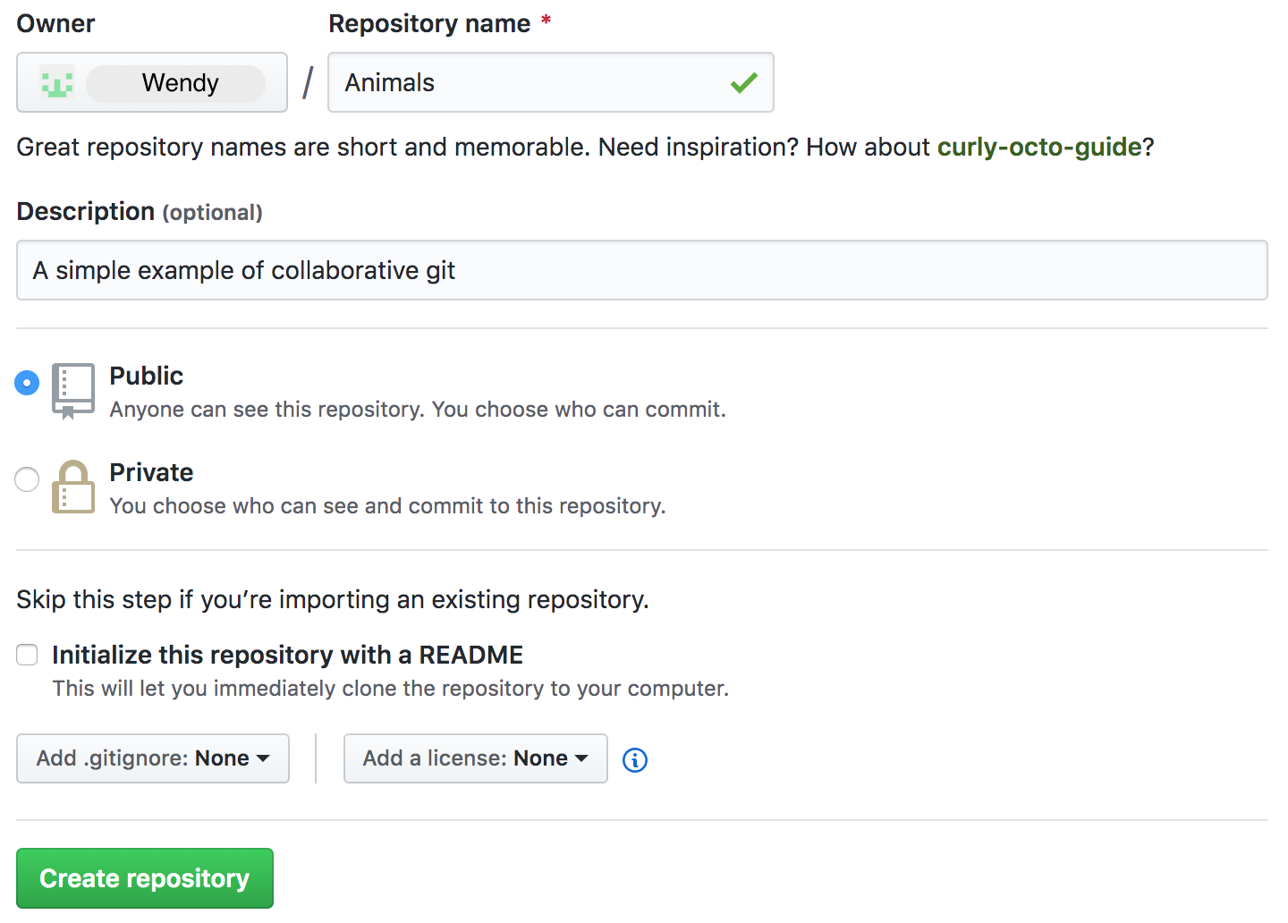 Image which shows how to create a repository on GitHub