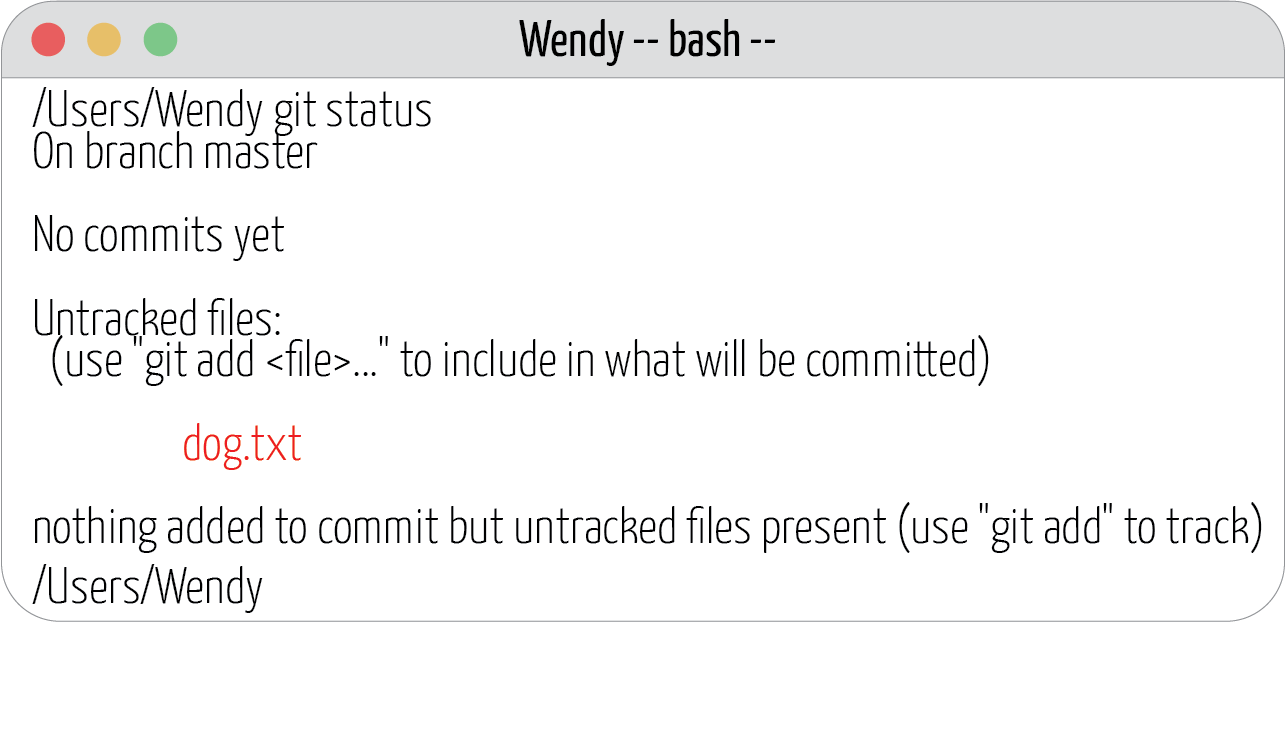 Image which shows how to run the git status command on the terminal